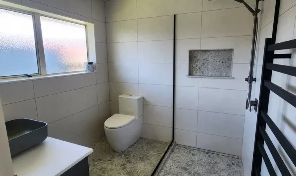 Premium bathroom finish highlighting quality materials installed by Builders Levin for Bathroom Renovations Levin